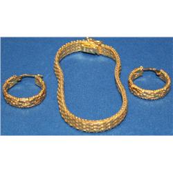 Vermeil 14kt Mesh Bracelet & Earrings Hoops