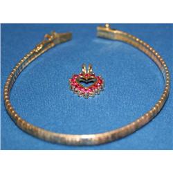 Vermeil 14kt Tricolor Bracelet & Ruby Charm