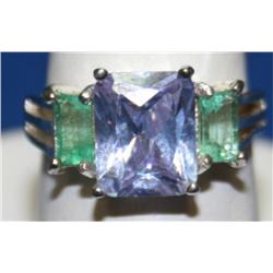 Silver Ring w/ Emerald & Amathyst