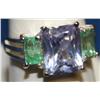 Image 2 : Silver Ring w/ Emerald & Amathyst
