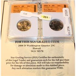 2008 P & D Hawaii State Quarter SGS MS70