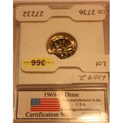 1969 D Dime MS-66 Grade