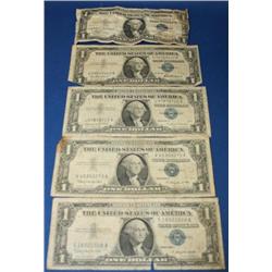 (4) 1957 Blue Print Dollars & a 1935 Blue Print $1