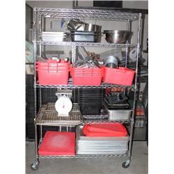 RACK LOT W/ RESTAURANT SUPPLIES