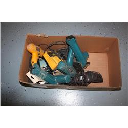 Box Of Dewalt & Makita Cordless Tools