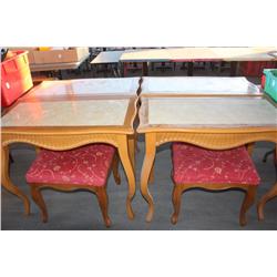 Lot Of 4 Marble Top Tables & 4 Padded Chairs
