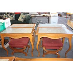 Lot Of 4 Marble Top Tables & 4 Padded Chairs