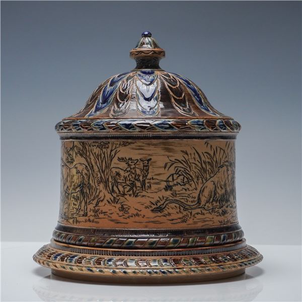 Doulton Lambeth Hannah and Arthur Barlow Cheese Dome & Plate, Ye Fable