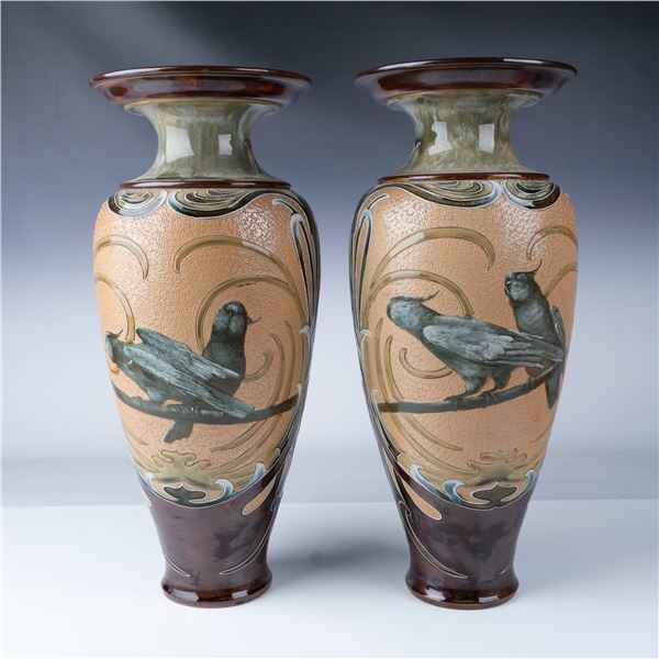 Pair of Royal Doulton Stoneware Florence Barlow Vases