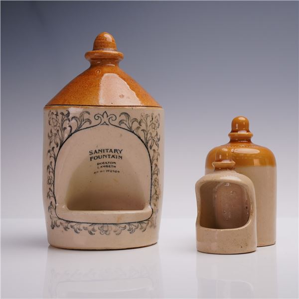 2pc Doulton Lambeth Stoneware Improved Sanitary Bird Fountains