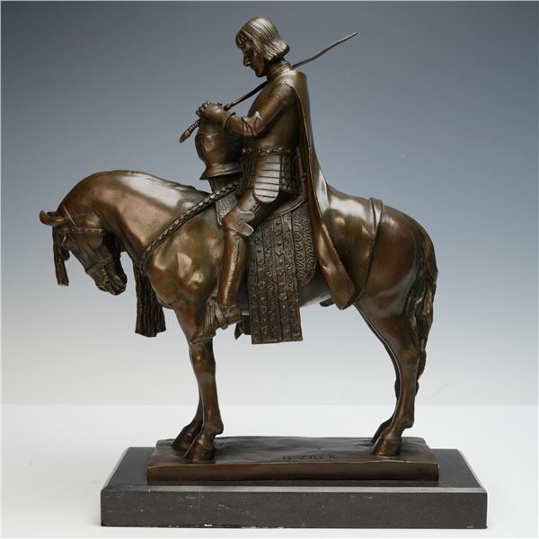 Bronze Sculpture Knight on Horseback, Signed