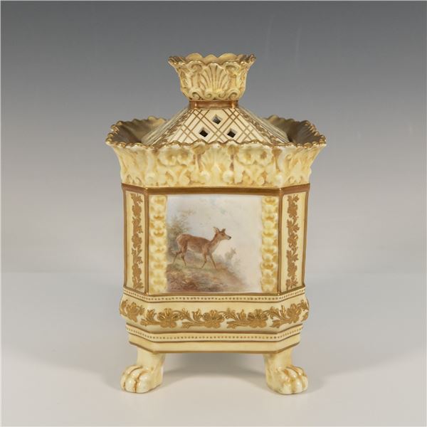 Doulton Burslem Henry Mitchell Potpourri Gilded Deer Vase