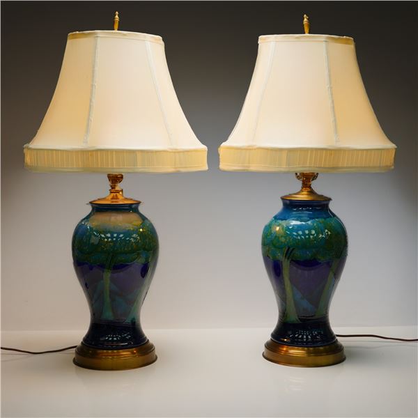 Pair of Rare Moorcroft Pottery Table Lamps, Moonlit Blue