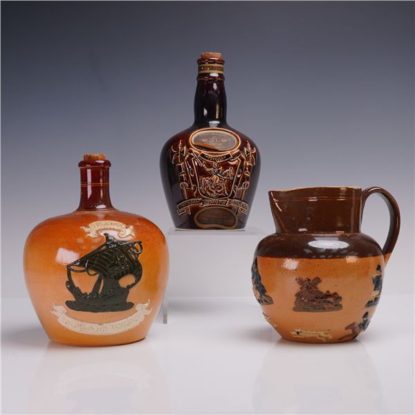 3pc Royal Doulton and Doulton Lambeth Whisky Jugs and Pitcher