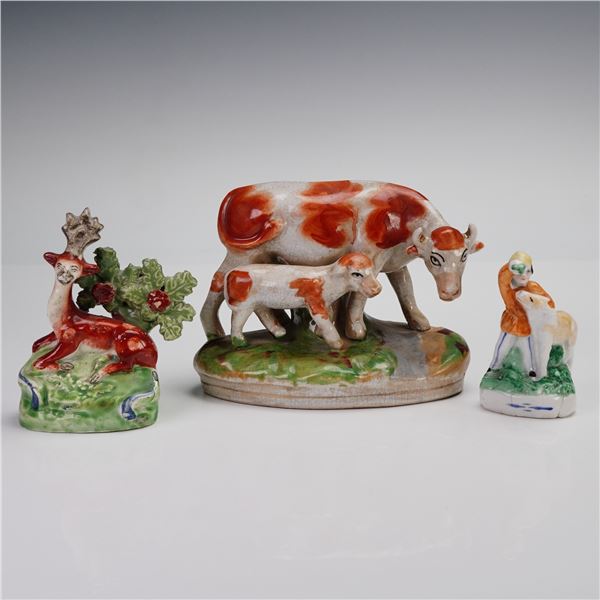 3pc Antique Staffordshire Pottery Figurines