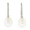 Image 1 : New 14k White Gold 0.10 ctw Pave Diamond Hook Earrings w/ White Pearl Drop Dangl