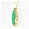 Image 3 : Vintage 18k Gold GIA Oval Cabochon Chrysoprase Diamond Ruby Wavy Frame Pendant
