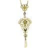Image 2 : Art Nouveau Krementz 14K Gold Sapphire, Pearl & Enamel Lavalier Pendant & Chain