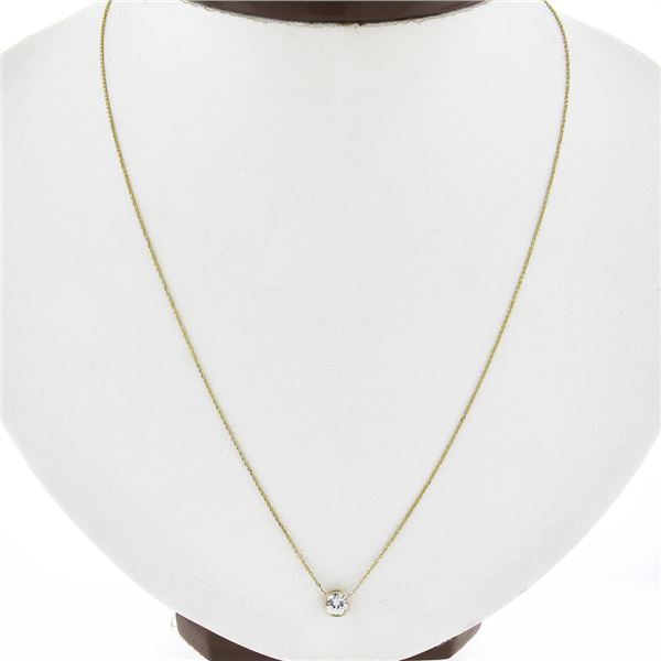 New 14K Gold .35 ctw Round Brilliant Diamond Solitaire Pendant w/ Adjustable Cha