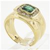 Image 9 : Estate 14k Yellow Gold 1.56 ctw Green Emerald & Channel Set Diamond Wide Band Ri