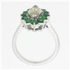 Image 8 : Platinum 2.30 ctw Marquise Light Yellow Diamond w/ Vivid Round Emerald Halo Ring