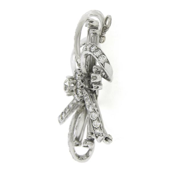 Vintage Platinum Gia 8.2 ctw Diamond Large Flower Statement Pin Brooch Pendant