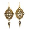 Antique Victorian 14k+ Gold Cultured Pearl Blue Enamel Drop Dangle Earrings