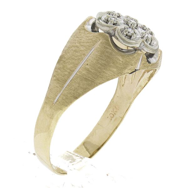 Men's 10K Two Tone Gold 0.10 ctw Single Prong Diamond Matte Finish Cluster Ring