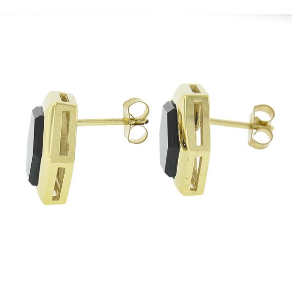 14k Yellow Gold Polished Black Onyx Hexagon Stud Earrings w/ Butterfly Closures
