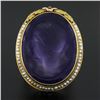 Image 2 : 14k Gold Left Facing Amethyst Cameo Ring w/ Seed Pearl Filigree & Floral Frame