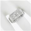 Image 7 : Men's Vintage 14K White Gold 0.70 ctw Pave Old Diamond Grooved Wide Band Ring