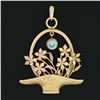 Image 4 : Vintage 14k TT Gold .75 ctw Bezel Blue Zircon Detailed Flower Basket Charm Penda
