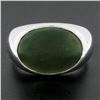 Image 8 : Men's 14K White Gold Elongated Oval Cabochon Bezel Green Nephrite Jade Ring