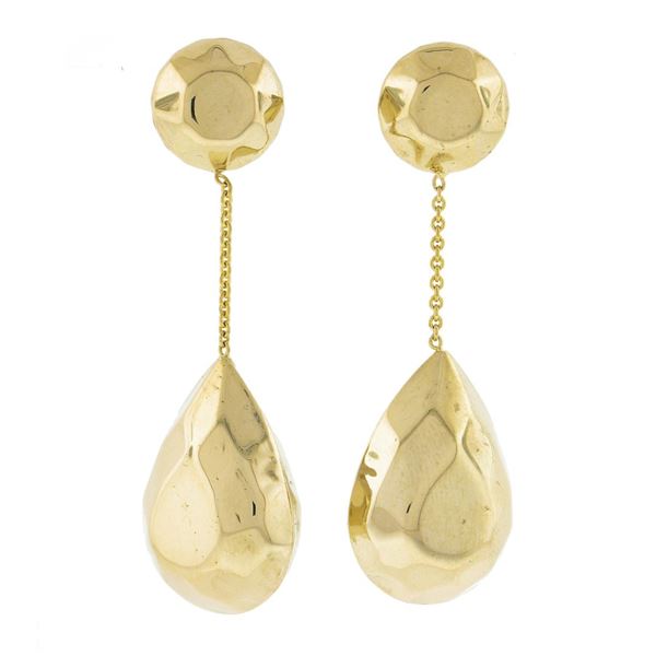 Elegant 14K Yellow Gold Faceted Puffed Polished Teardrop Drop Dangle Earrings