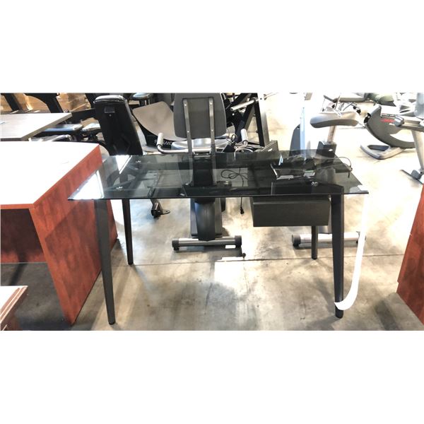 SMOKED GLASS 51" X 26" COMPUTER DESK C/W DRAWER