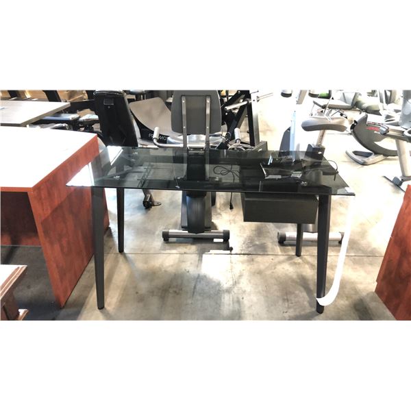 SMOKED GLASS 51" X 26" COMPUTER DESK C/W DRAWER