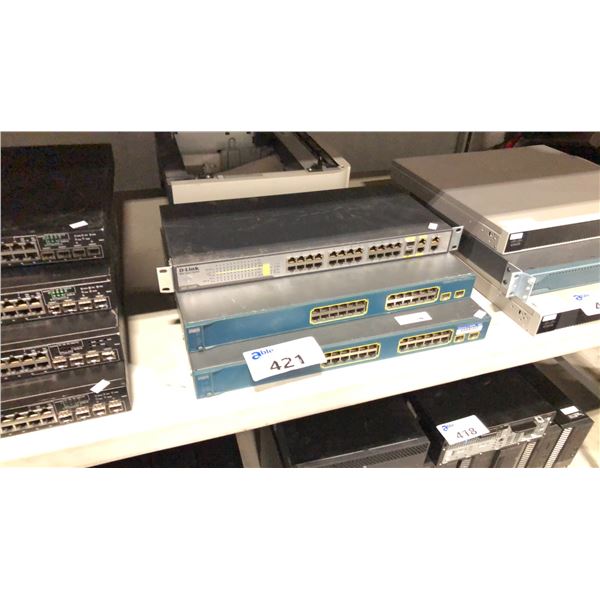 3 ASSORTED NETWORK SWITCHES INCL D-LINK DES-1228P, CISCO CATALYST 3560 POE-24