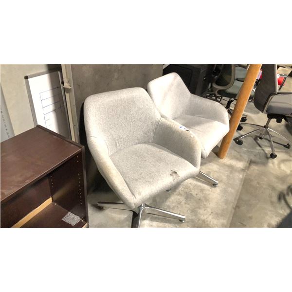 2 BEIGE METAL SWIVEL ARM CHAIRS