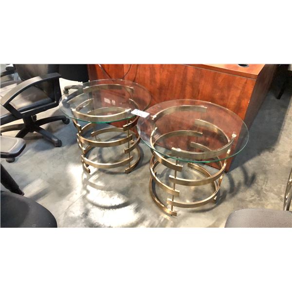 2 GLASS TOP 23" METAL SIDE TABLES