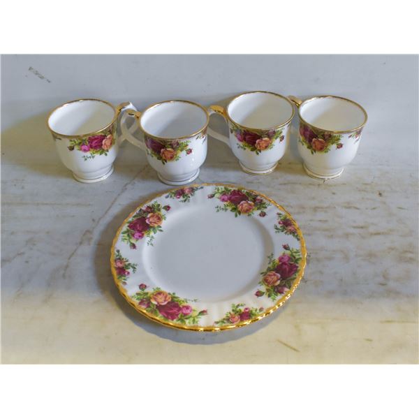 ROYAL ALBERT OLD COUNTRY ROSES 4 MUGS, PLATE