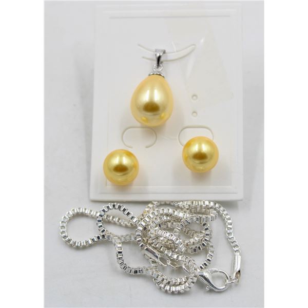 #271-SEA SHELL PEARL EARRINGS & PENDANT NECKLACE