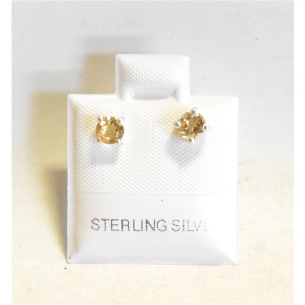 #100-NATURAL  YELLOW CITRINE  STUD EARRINGS