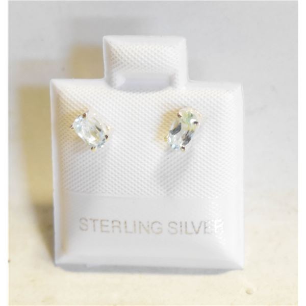 #85-NATURAL  SKY BLUE TOPAZ STUD EARRINGS