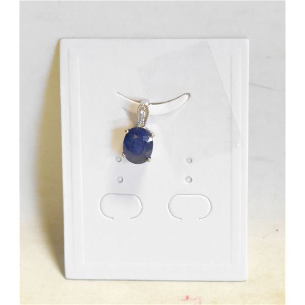 #122-NATURAL HEATED BLUE SAPPHIRE & CZ PENDANT