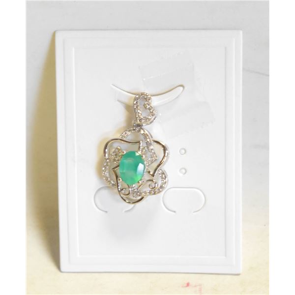#137- NATURAL  GREEN AGATE & CZ PENDANT