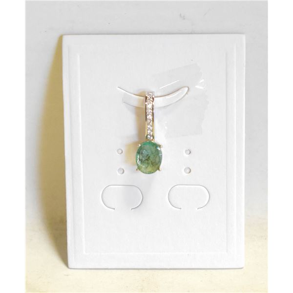 #169-NATURAL GREEN EMERALD  & CZ PENDANT
