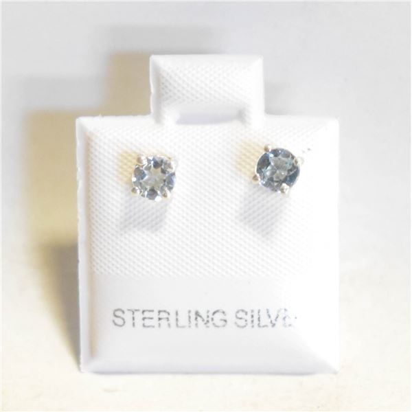 #81-NATURAL  SKY BLUE TOPAZ STUD EARRINGS