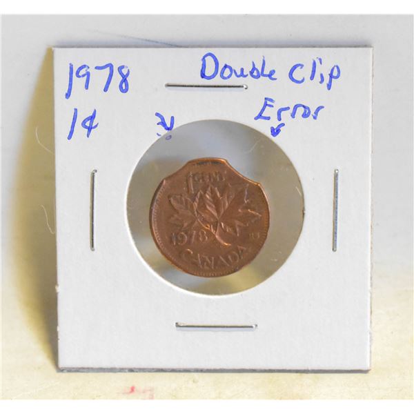 1978 DOUBLE RIM CLIP ERROR CANADA 1 CENT COIN