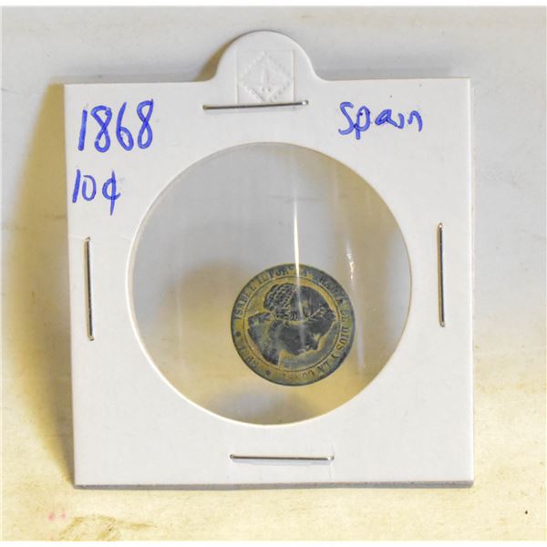 1868 SPAIN QUEEN ISABELLA 10 CENTS COIN