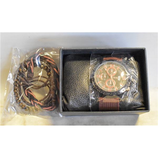 BROWN & COPPER WATCH AND BRACELET (3) SET